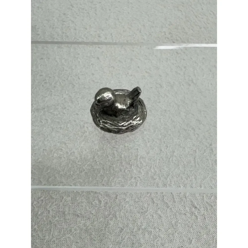 Vintage Pewter Bird Nest Figurine Miniature Shelf Decor Tiny Collectible